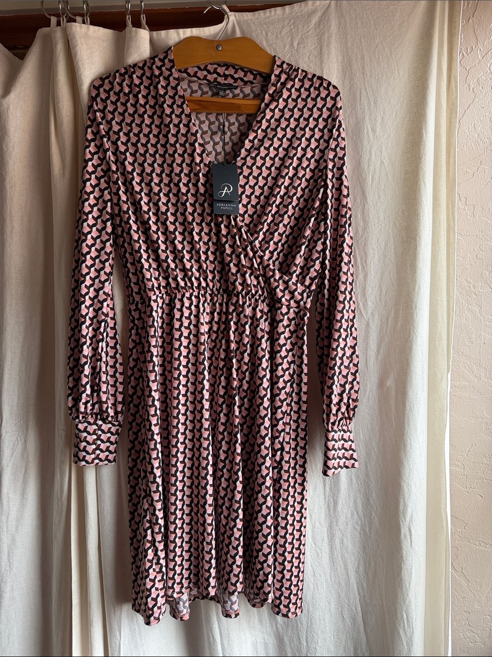 Adrianna Papell Geometric Long Sleeve Dress